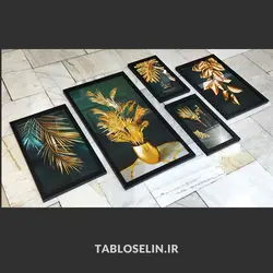 تابلو دکوراتیو طرح کوزه و برگ مدرن سه تکه
