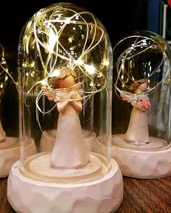 تراریوم دکوری و حباب فرشته آرزوها با ریسه LED - طرح گل