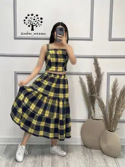 تاپ و دامن چهارخانه - کد 2059