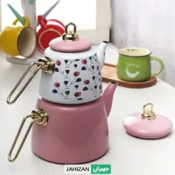 کتری قوری لعابی رنگی گلدار