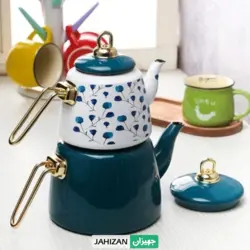 کتری قوری لعابی رنگی گلدار