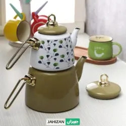 کتری قوری لعابی رنگی گلدار