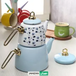 کتری قوری لعابی رنگی گلدار