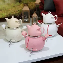 کتری قوری شیردار استیل رنگی دسته قلبی کد3022