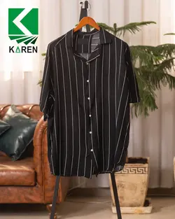 پیراهن سایز بزرگ یقه کوبایی ( راه راه ریز ) - کد 237