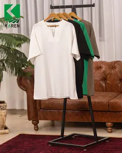 پیراهن سایز بزرگ کنفی یقه کوبایی - کد 239