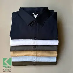 پيراهن سایز بزرگ كتان دوجيب استين كوتاه - کد 242