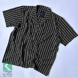 پیراهن سایز بزرگ یقه انگلیسی تک رنگ مشکی راه راه - کد 265