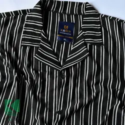 پیراهن سایز بزرگ یقه انگلیسی تک رنگ مشکی راه راه - کد 265