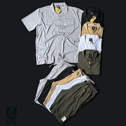 ست پیراهن یقه انگلیسی و شلوارک سایز بزرگ پارچه حصیری- کد 268