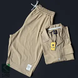 ست پیراهن یقه انگلیسی و شلوارک سایز بزرگ پارچه حصیری- کد 268