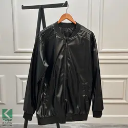 کاپشن سایز بزرگ چرم مشکی - کد 137