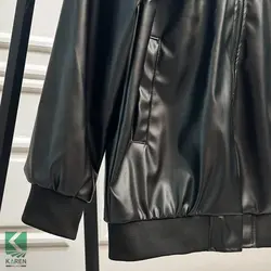 کاپشن سایز بزرگ چرم مشکی - کد 137