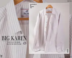 پیراهن سایز بزرگ مردانه جنس پنبه نخ راه راه سفید - کد ۱۱۵