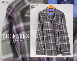 پیراهن سایز بزرگ مردانه چهارخونه درشت سبز ارتشی - کد ۱۲۵