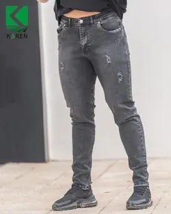 شلوار جین سایز بزرگ پارچه ترک خاکستری - کد 162