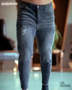 شلوار سایز بزرگ جین پارچه ترک ذغالی - کد 131