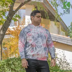 هودی سایز بزرگ آبرنگی طوسی سفید گلبهی جنس پنبه