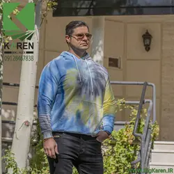 هودی سایز بزرگ آبرنگی آبی زرد مشکی جنس پنبه