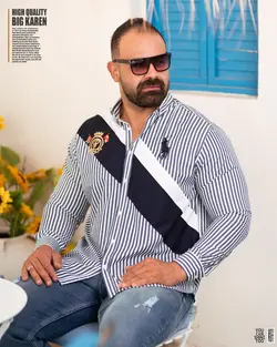 پیراهن سایز بزرگ راه راه پرچمی - کد 230