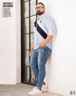 پیراهن سایز بزرگ راه راه پرچمی - کد 230