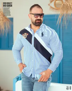 پیراهن سایز بزرگ راه راه پرچمی - کد 230