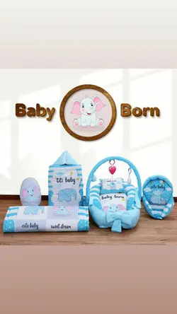 قیمت و خرید ست 7 تکه تشک بازی و غلتگیر مخمل طرح فیل کوچولو آبی - سیسمونی آقابزرگ