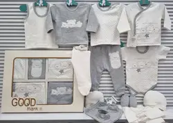 قیمت و خرید 19 تیکه گود مارک طرح مامی خرس طوسی - سیسمونی آقابزرگ