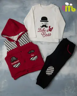 قیمت و خرید سه تیکه گلدوزی سیبیل و کلاه 1466 مهتا زرشکی - سیسمونی آقابزرگ