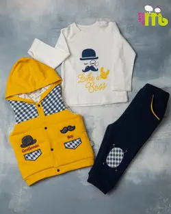 قیمت و خرید سه تیکه گلدوزی سیبیل و کلاه 1467 مهتا زرد - سیسمونی آقابزرگ