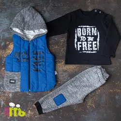 قیمت و خرید سه تیکه ژیله آبی جیب طوسی مهتا کد 1471 - سیسمونی آقابزرگ