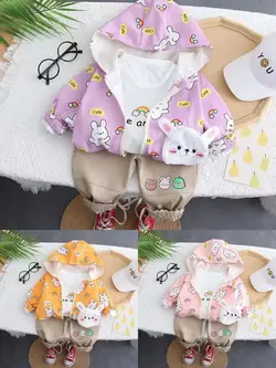 قیمت و خرید سه تیکه لیانا بنفش طرح خرگوش کیوت و رنگین کمان - سیسمونی آقابزرگ