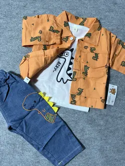 قیمت و خرید سه تیکه لیانا دکمه ای دایناسور نارنجی - سیسمونی آقابزرگ