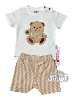 قیمت و خرید تیشرت شلوارک خرس پاپیون دار مهتا کد 1530 - سیسمونی آقابزرگ