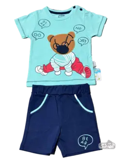 قیمت و خرید تیشرت و شلوارک گلدوزی خرس و حروف مهتا کد 1517 - سیسمونی آقابزرگ