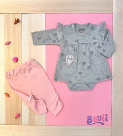 قیمت و خرید دوتیکه چیندار طوسی طرح بالن بی بی وان - سیسمونی آقابزرگ