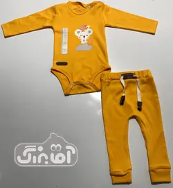 قیمت و خرید بادی و شلوار چیاکو طرح کوالا و ابر نارنجی - سیسمونی آقابزرگ