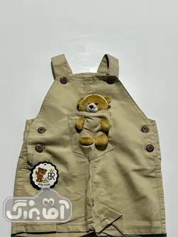 قیمت و خرید پیشبندی کتان کوتاه بهار طرح خرس عروسکی کرم - سیسمونی آقابزرگ
