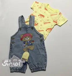 قیمت و خرید دو تیکه بلوز و پیشبندی لی گل ایران طرح خرس و دستمال سر - سیسمونی آقابزرگ