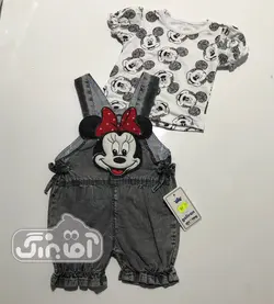 قیمت و خرید دو تیکه بلوز و پیشبندی لی گل ایران طرح میکی موس ذغالی - سیسمونی آقابزرگ