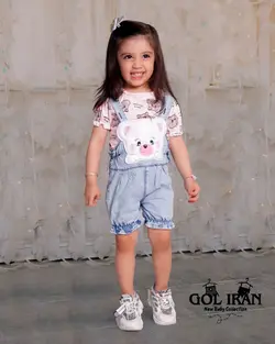 قیمت و خرید دو تیکه بلوز و پیشبندی لی آبی گل ایران خرس لپ صورتی - سیسمونی آقابزرگ