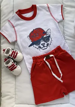 قیمت و خرید بلوز شورت بی بی وان گربه کلاه دار قرمز - سیسمونی آقابزرگ