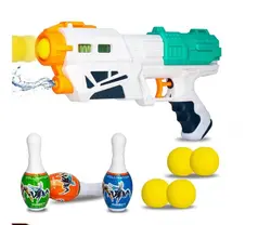 قیمت و خرید اسباب بازی تفنگ آبپاش و تیر ابری همراه با بولینگ - سیسمونی آقابزرگ