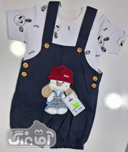 قیمت و خرید دو تیکه بلوز و پیشبندی کتان سگ کلاهدار گوش برجسته - سیسمونی آقابزرگ