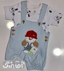 قیمت و خرید دو تیکه بلوز و پیشبندی کتان سگ کلاهدار گوش برجسته - سیسمونی آقابزرگ