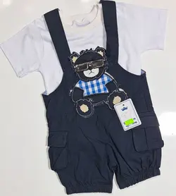 قیمت و خرید دو تیکه بلوز و پیشبندی کتان گل ایران طرح خرس عینکی - سیسمونی آقابزرگ