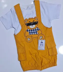 قیمت و خرید دو تیکه بلوز و پیشبندی کتان گل ایران طرح خرس عینکی - سیسمونی آقابزرگ