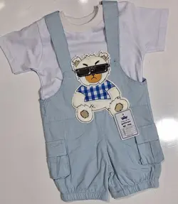 قیمت و خرید دو تیکه بلوز و پیشبندی کتان گل ایران طرح خرس عینکی - سیسمونی آقابزرگ