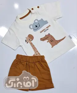 قیمت و خرید تیشرت شلوارک سفید استپ طرح حیوانات کد 143 - سیسمونی آقابزرگ