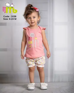 قیمت و خرید بلوز شورت دخترانه یقه فرشته گلدوزی bee happy مهتا مدل 1038 - سیسمونی آقابزرگ